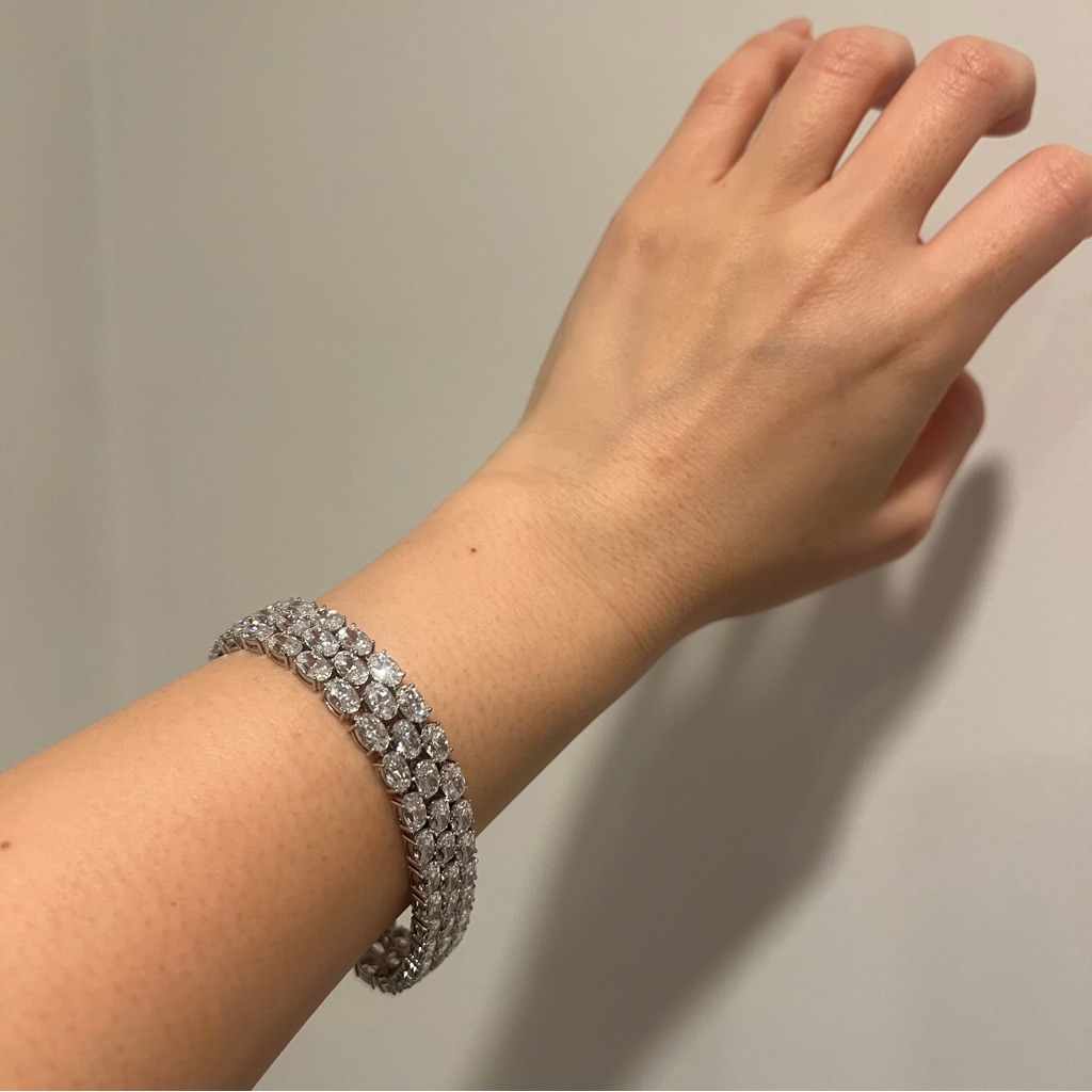 New Diamonique Silver Fancy Sparkle Tennis Bracelet